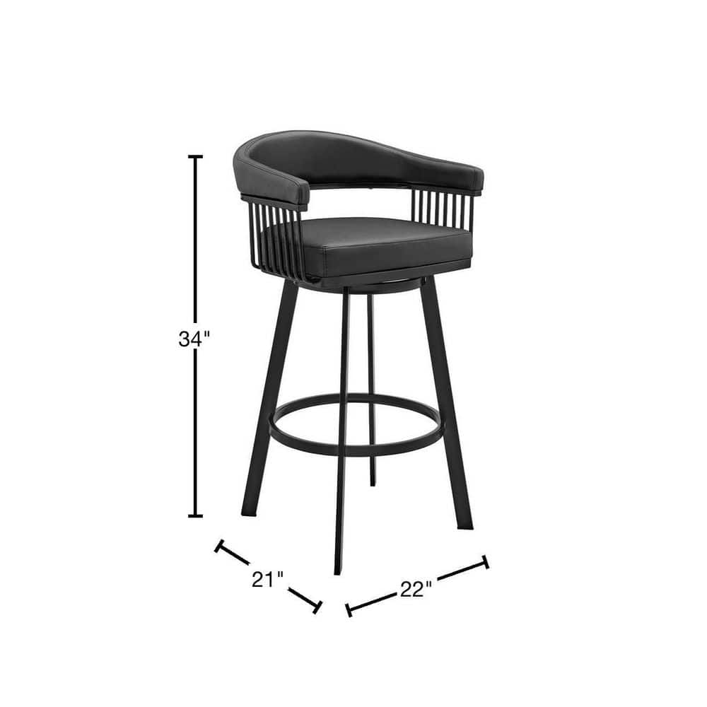 Bronson 34" Black Faux Leather Swivel Bar Stool