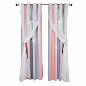 Smoke Pink Striped 52 in. W x 96 in. L Blackout Curtain for Kids Room (2-Panels)