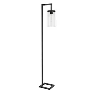 67 in. Black 1 1-Way (On/Off) Standard Floor Lamp for Living Room with Glass Drum Shade