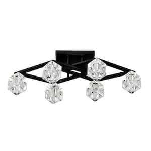 24.9 in. 6-Light Black Modern Semi-Flush Mount With Crystal Shade and 6-G9 Bulbs Included