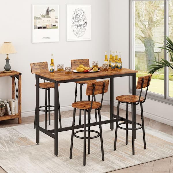 Aoibox 47.24 in. W Rustic Brown Wooden Bar Table Set with 2