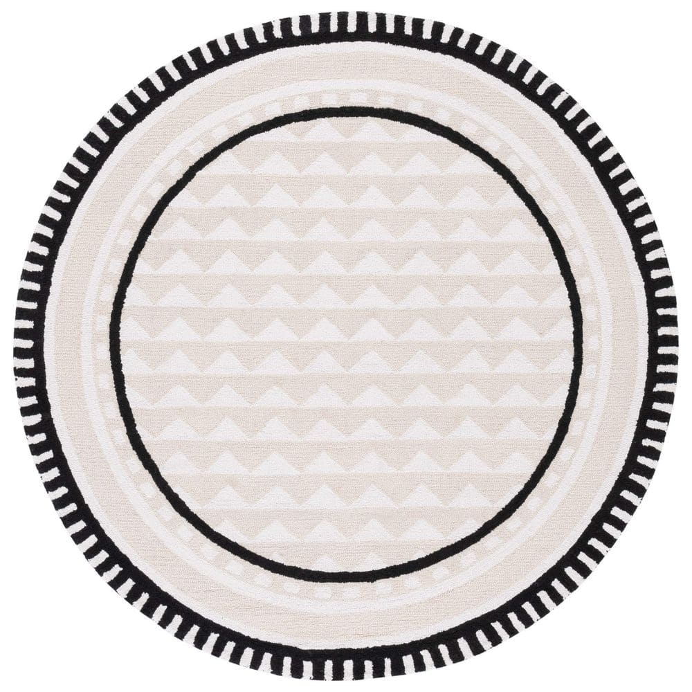 SAFAVIEH Capri 6 ft. x 6 ft. Ivory/Beige Border Triangle Round Area Rug ...