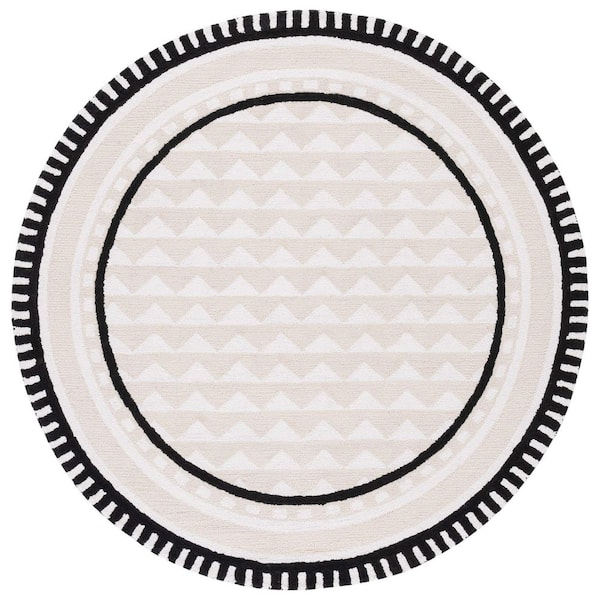 Capri 6 ft. x 6 ft. Ivory/Beige Border Triangle Round Area Rug