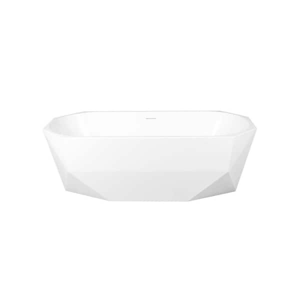 67 in. x 30 in. Soaking Bathtub with Center Drain in Glossy White with Matte Black Trim
