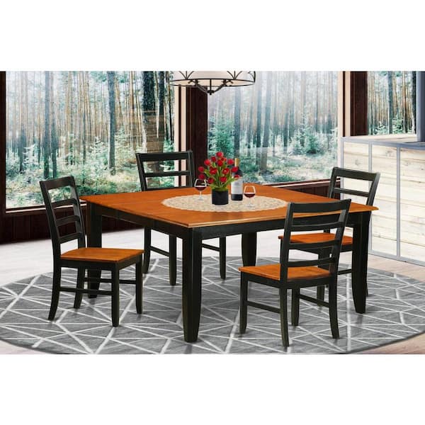 East West Furniture 5-Piece Square Black Finish Solid Wood Top Dining table with 4-Chairs with Lattice Back