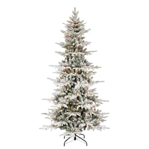 7.5 ft Pre-lit Slim Flocked Utah Fir Artificial Christmas Tree
