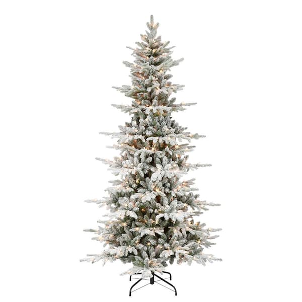 Puleo International 7.5 ft. Prelit Slim Flocked Utah Fir Artificial Christmas Tree