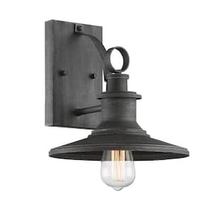 Aurora 10.5 in. Weathered Pewter 1-Light Outdoor Line Voltage Wall Sconce with No Bulb Included