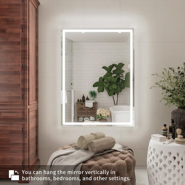 Aurora 48 in. W x 36 in. H Rectangular Frameless LED Wall Bathroom Vanity Mirror in Silver