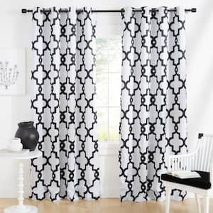 Ironwork White Ogee Polyester 52 in. W x 96 in. L Grommet Top Room Darkening Curtain Panel (Double Panel)
