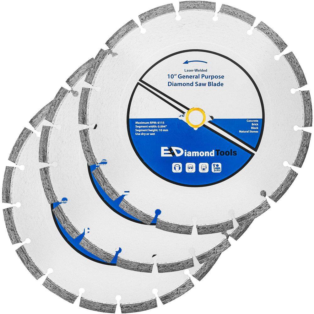 10 in. Laser Welded Segmented Rim Diamond Saw Blade for Concrete Brick Block Masonry and Stone, 7/8 in. Arbor (3-Pack) price history on PriceWatchPro