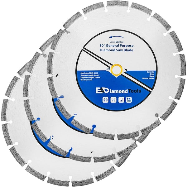 10 in. Laser Welded Segmented Rim Diamond Saw Blade for Concrete Brick Block Masonry and Stone, 7/8 in. Arbor (3-Pack)