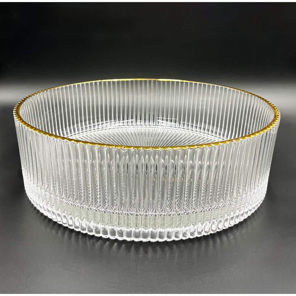 14'' Clear Ribbed Glass Vessel Sink with Gold Rim