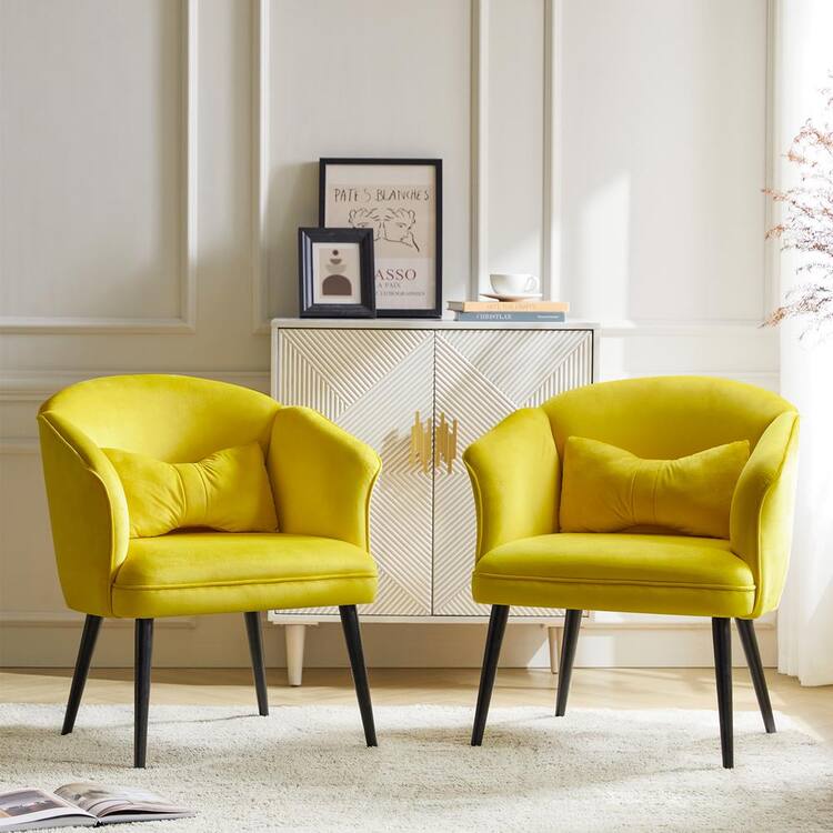 JAYDEN CREATION Richard Yellow 26.5 in. W Wingback Chair Modern Accent Chair with Metal Legs Set of 2