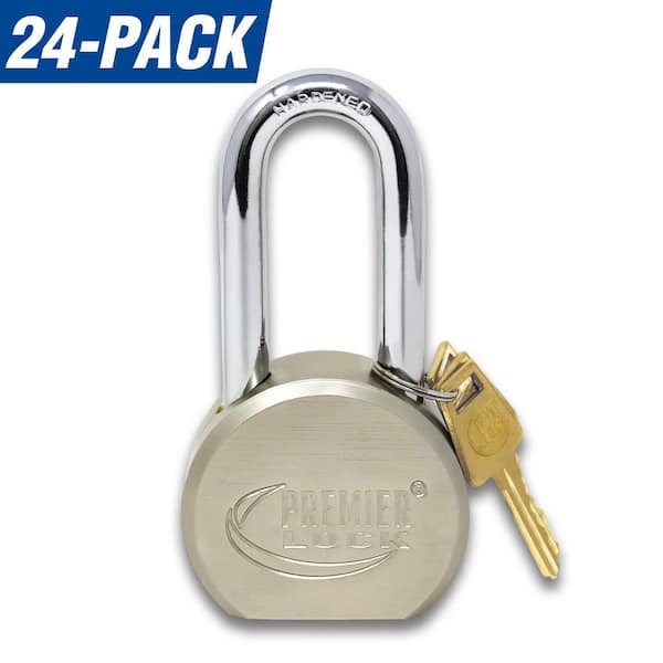 2-5/8 in. Premier Solid Steel Commercial Gate Keyed Padlock with Long Shackle and 72 Keys Total (24-Pack, Keyed Alike)