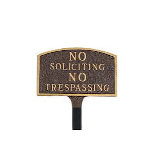 No Soliciting, No Trespassing Arch Small Statement Plaque with 23 in. Lawn Stake - Hammered Bronze
