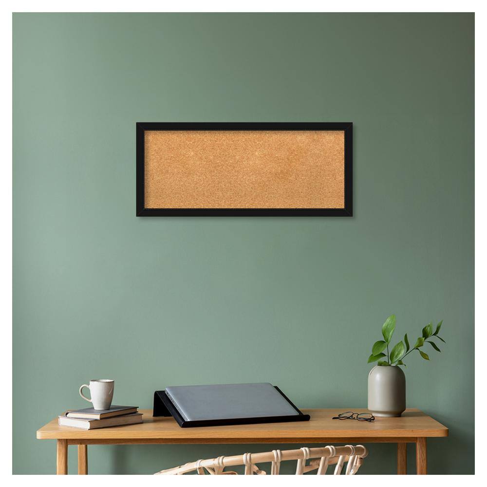 Natural Cork Bulletin Board with Black Plastic Frame, 14" x 32"
