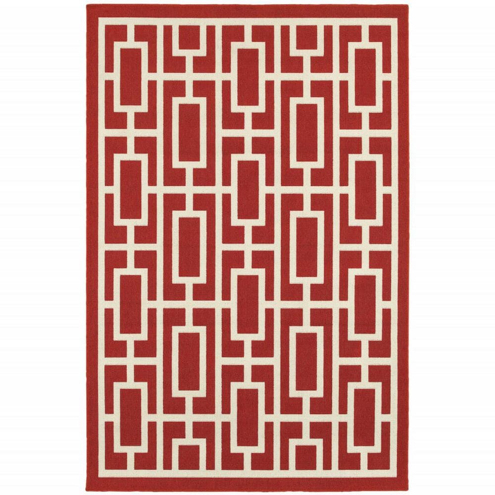 Red, Ivory 2 ft. x 3 ft. Loomed Geometric Polypropylene Rectangle Indoor/Outdoor Area Rug price history on PriceWatchPro