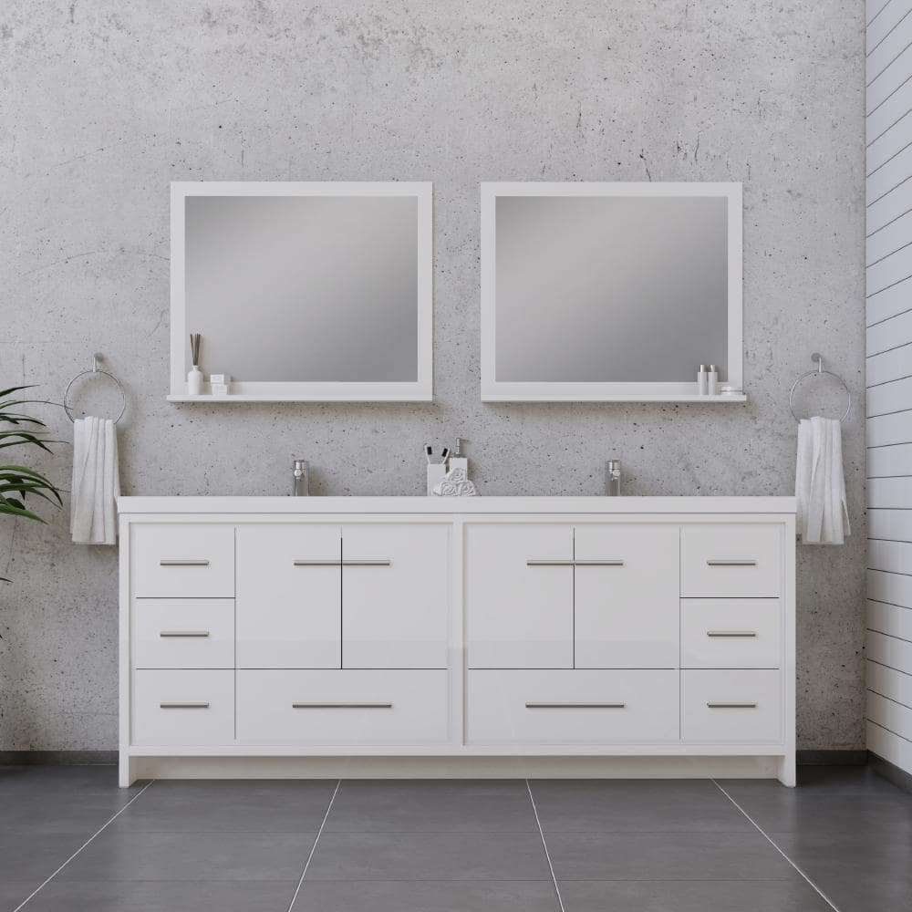 Sortino 84" White Double Freestanding Bathroom Vanity with Acrylic Sink