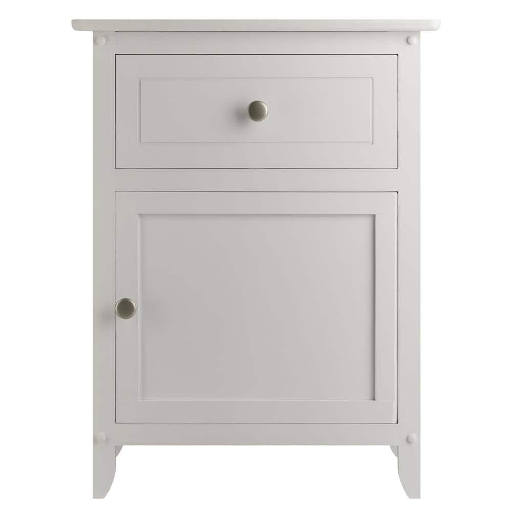 Eugene Transitional White Wood Nightstand with Drawer and Cabinet