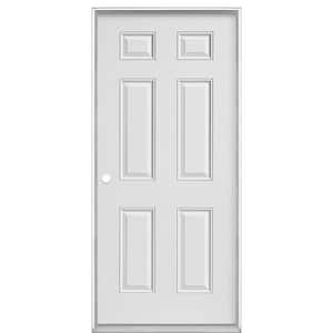 36 in. x 80 in. Utility 6-Panel Right-Hand Inswing Paintable Primed Gray Steel Prehung Front Exterior Door