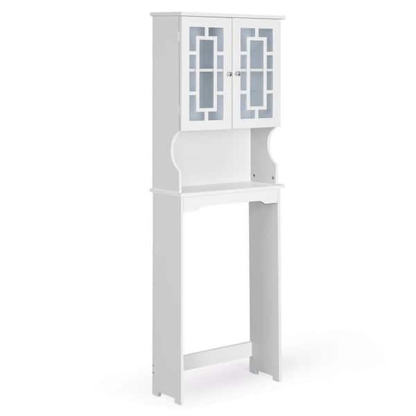 Bunpeony 23.5 in. W x 67 in. H x 8.5 in. D White Over the Toilet Storage Space Saver with Adjustable Shelves and Doors