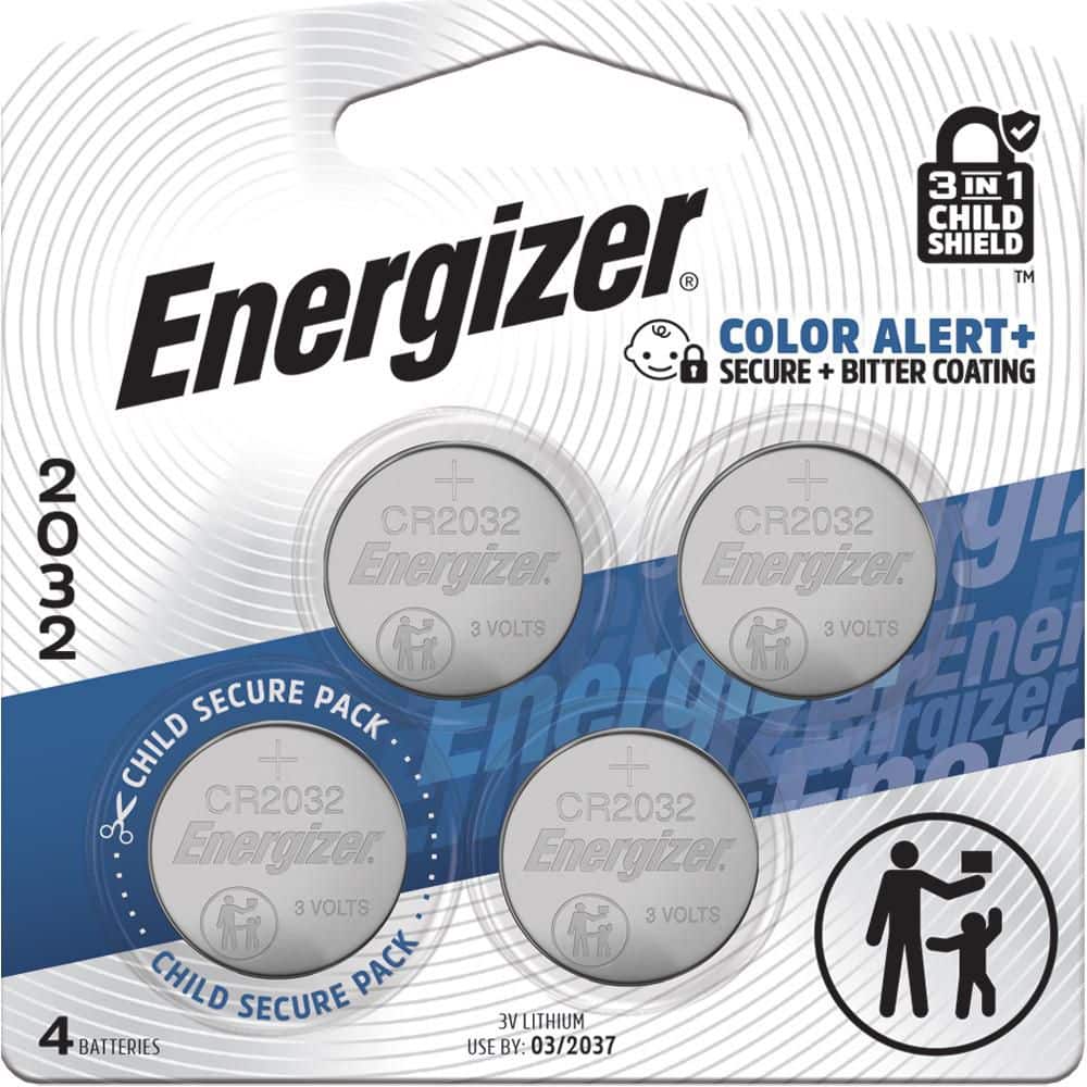 Energizer 2032 3V Lithium Coin Batteries with Child Shield, 4 Pack