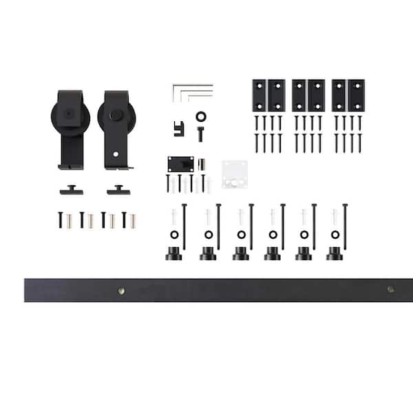 5.5 ft./66 in. Black Rustic Single Bi-Fold Sliding Barn Door Track and Hardware Kit with T-Shape Roller for 2-Doors