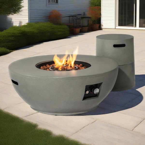 2-Piece Grey 37 in. Metal Propane Gas Outdoor Fire Pit Table, 50000 BTU Round Fire Pit with Tank Holder for Patio Deck