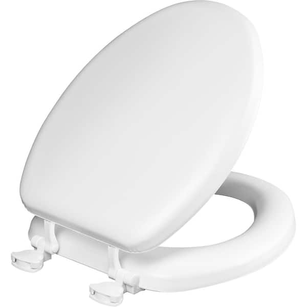 BEMIS Cushioned Vinyl Soft Elongated Closed Front Toilet Seat in White Removes for Easy Cleaning