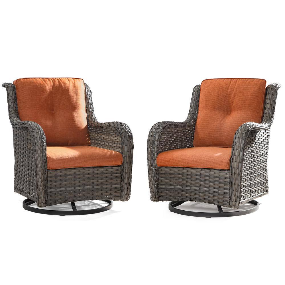 Modern Orange Cushioned Steel Frame Swivel Rocking Chair Set