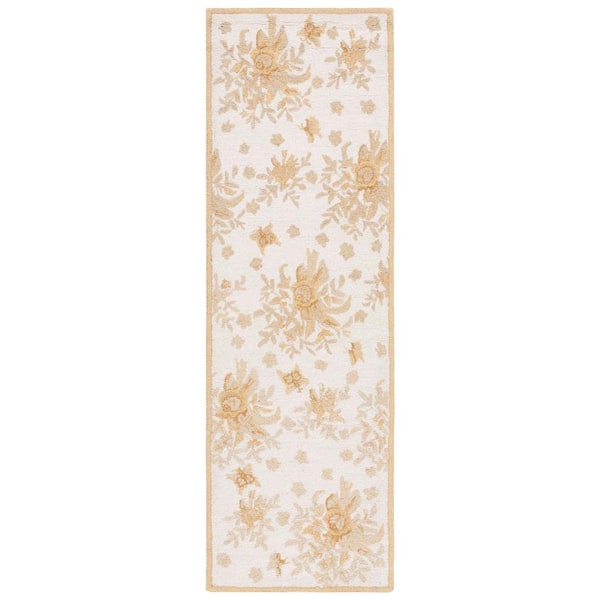 Chelsea 3 ft. x 12 ft. Ivory/Gold Floral Runner Rug