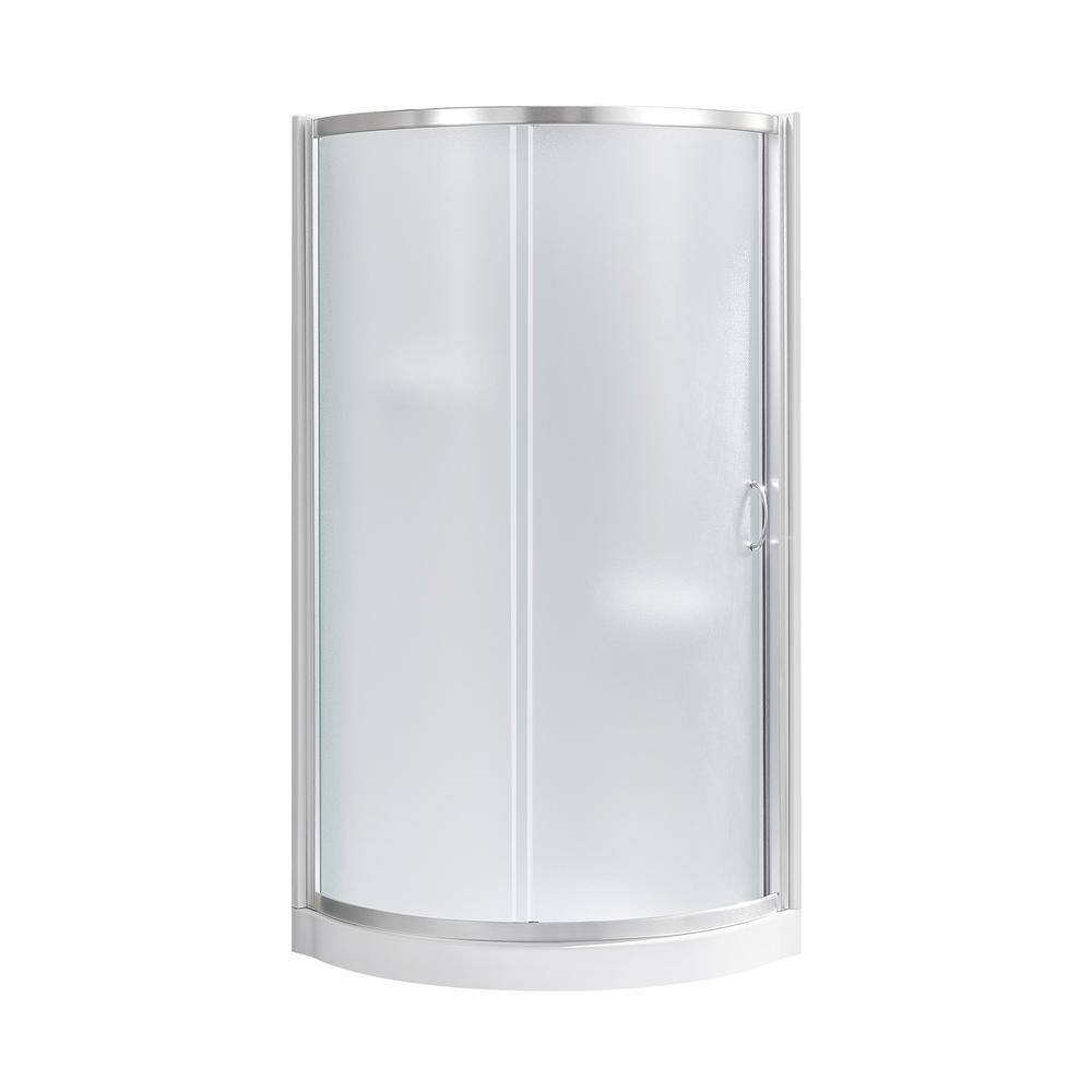 Breeze 34" Frosted Glass Round Corner Shower Kit with Nickel Hardware