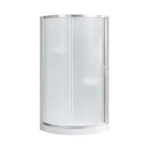 Breeze 34 in. L x 34 in. W x 77.36 in. H Corner Shower Kit with Frosted Framed Sliding Door in Satin Nickel