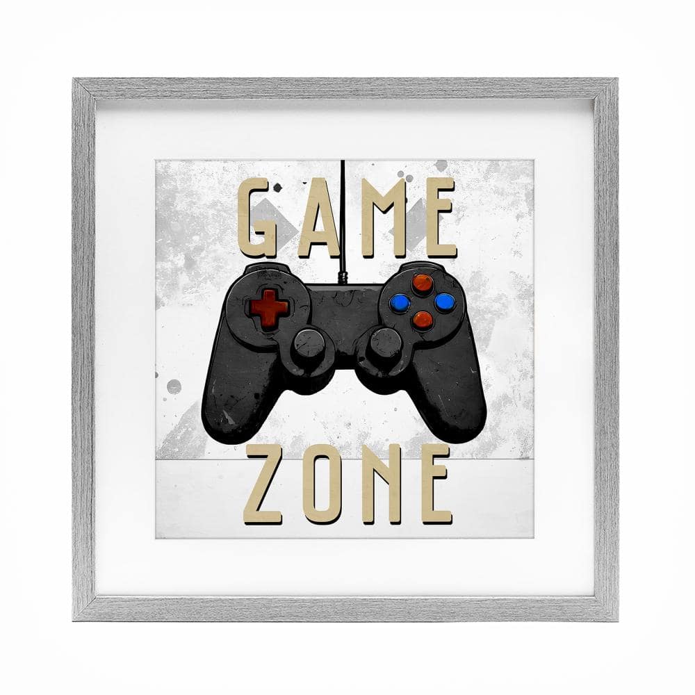 Game Zone Control Gray Framed Print Under Glass, design by Kim Allen