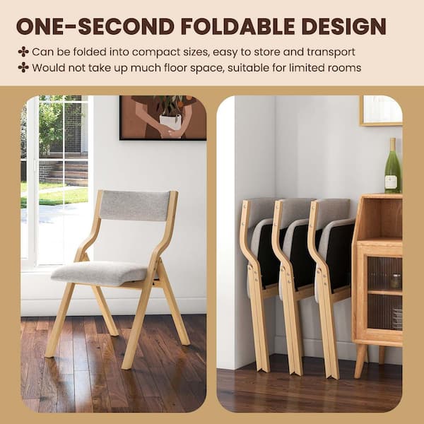 Costway Grey Folding Dining Chair Set of 2-Wooden