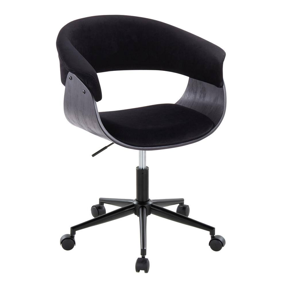 Black Velvet and Metal Swivel Office Chair