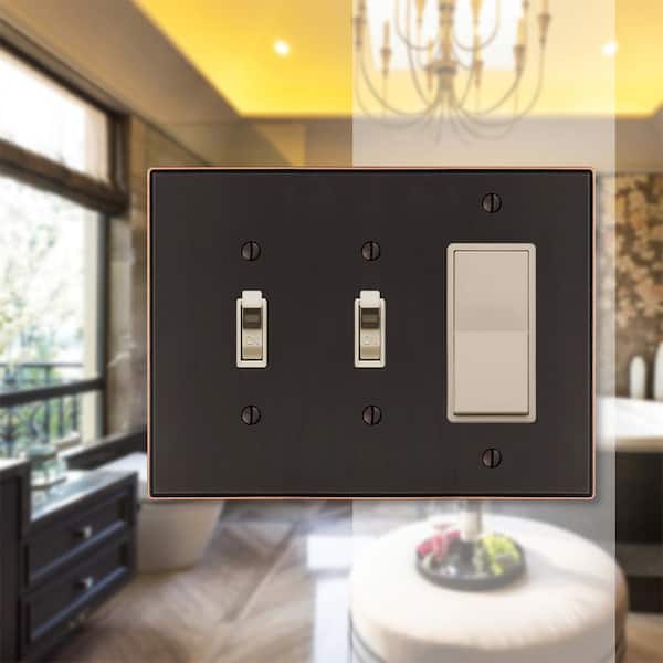 Ansley 3 Gang 2-Toggle and 1-Rocker Metal Wall Plate - Aged Bronze
