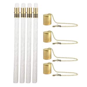 Wine Bottle Torch Kit Brass Holders Caps 4 Pack with Long Life Fiberglass Wicks for Outdoor Garden Lighting