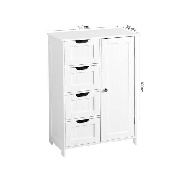 Homfa 4 Drawer Storage Cabinet, Wooden Cupboard Linen Bathroom Cabinet,  White Finish