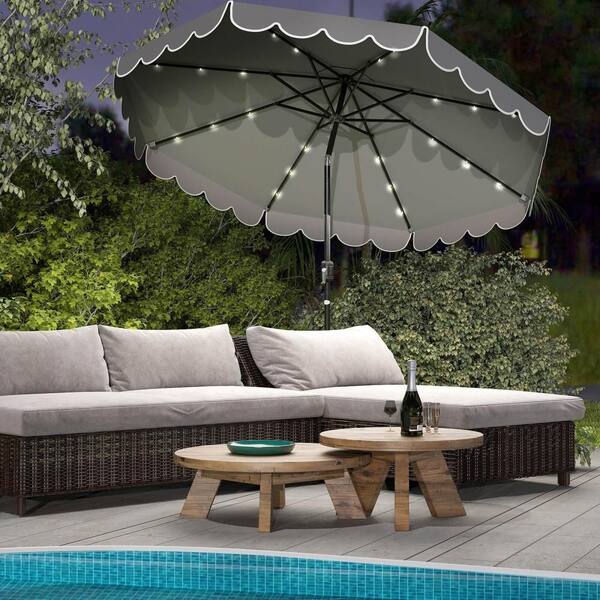 8 patio umbrella with 24 spines 10 Feet Solar Patio Umbrella with 24 LED Lights-Gray
