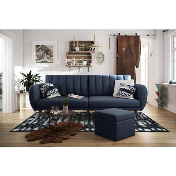 Novogratz Brittany Navy Linen Convertible Futon