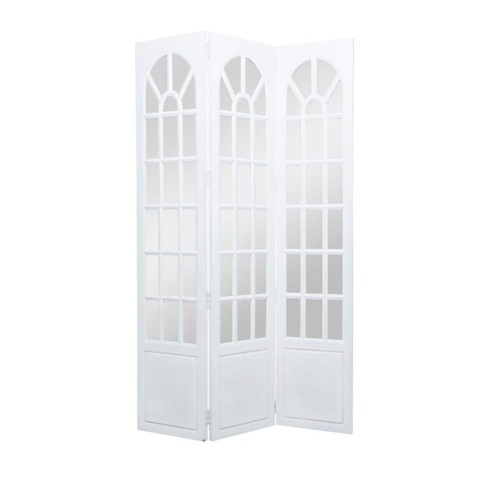 Litton Lane 6 ft. White 3 Panel Hinged Foldable Partition Room Divider Screen with Window Pane