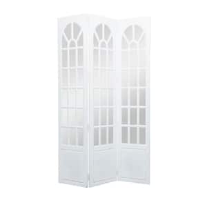 6 ft. White 3 Panel Hinged Foldable Partition Room Divider Screen with Window Pane Style Mirror