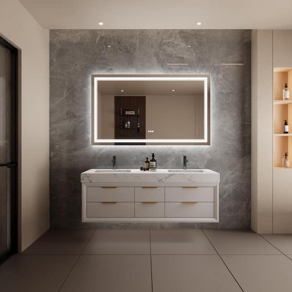 Unbranded 60 in. W x 36 in. H Rectangular Frameless Wall Mounted LED Bathroom Vanity Mirror in Silver