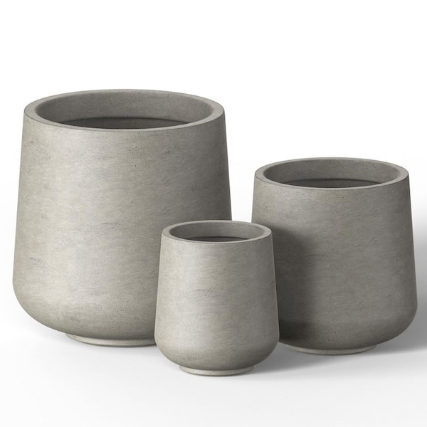 10 in. 13.5 in. 17 in. Large Light Gray(Enhanced Core) Concrete Round Planter / Pot with Drainage Holes (3-Pack)
