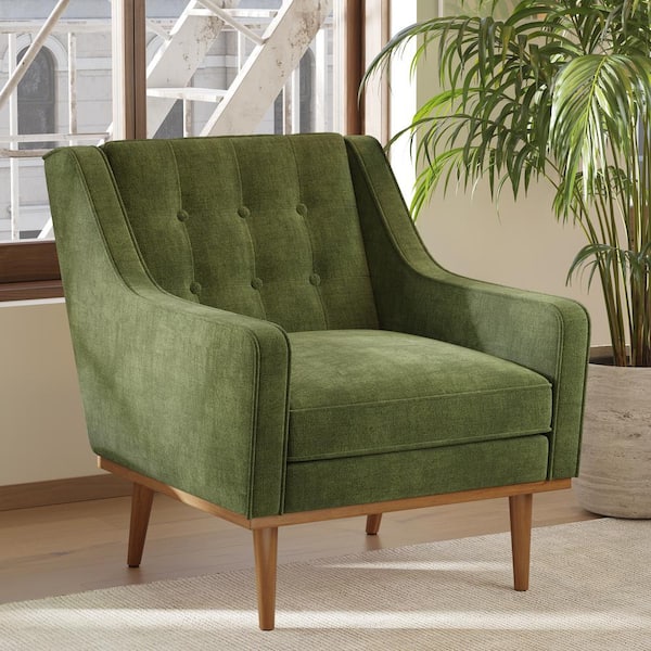 Poly and Bark Gus Distressed Green Velvet Lounge Armchair