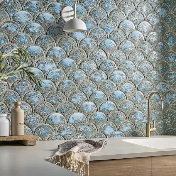 Beta Sapphire Blue 2.44 in. x 5 in. Fishscale Textured Glossy Ceramic Wall Tile (4.06 sq. ft./Case)