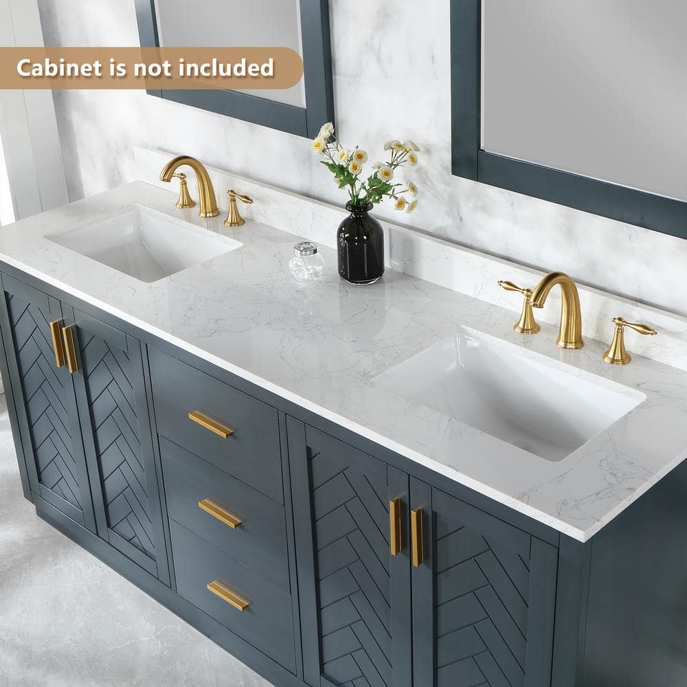 Ceres 73" Grain White Engineered Stone Double Vanity Top with Sinks