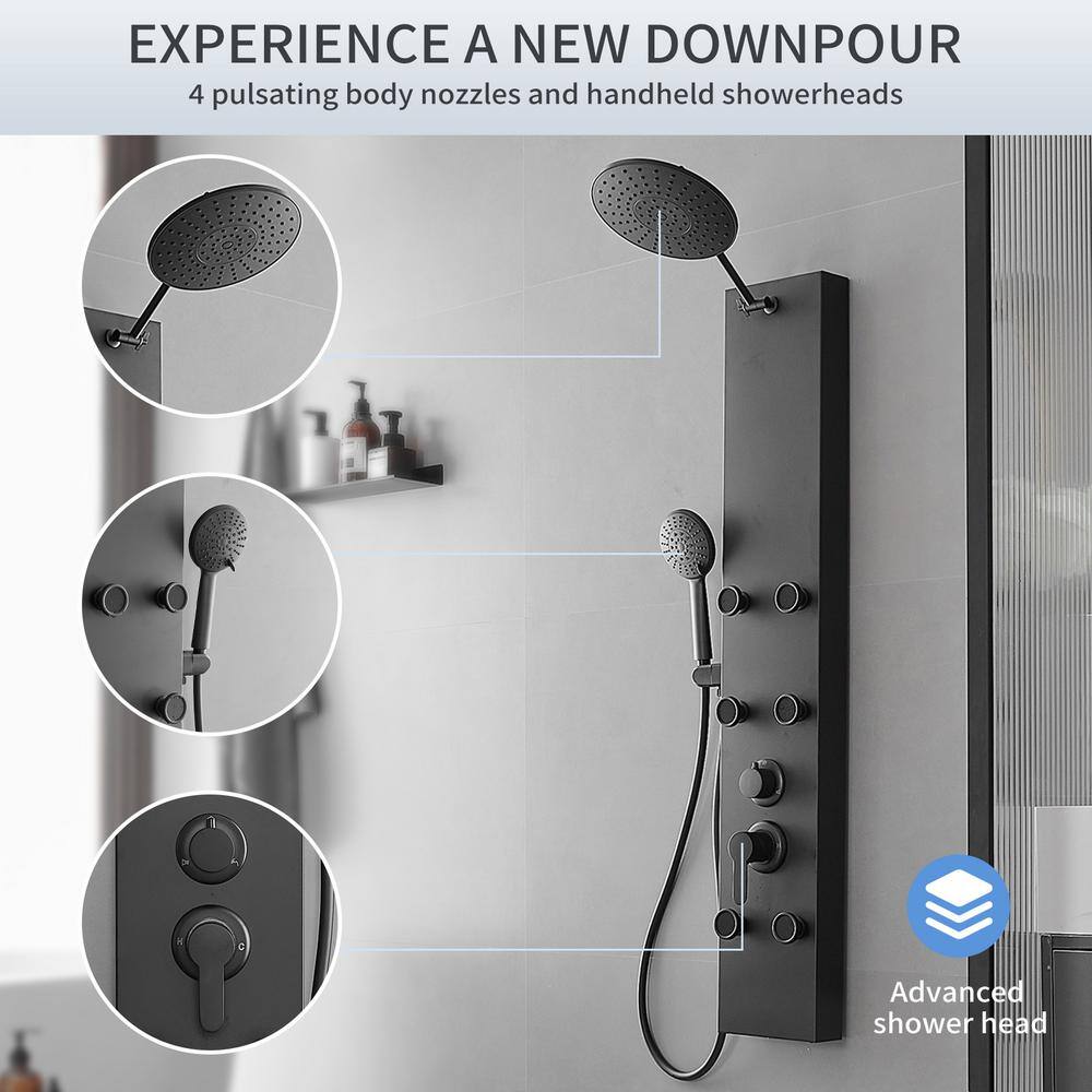 Matte Black 60.55'' Shower Panel with Adjustable Head and Jets